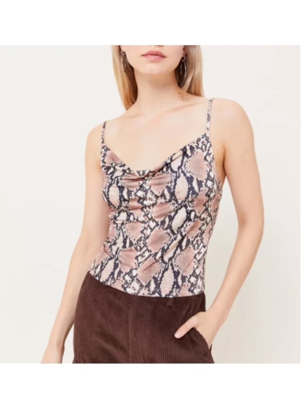 Urban Outfitters Snakeskin Brown Camisole Tank Size Large Cowl Neck Summer Top